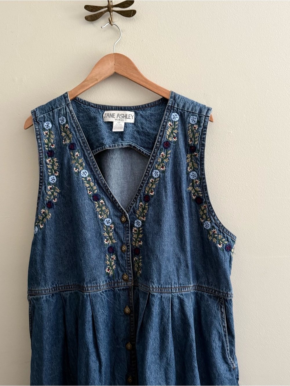 Vintage Blue Denim Midi Dress with Floral Embroidery - Picture 3 of 8